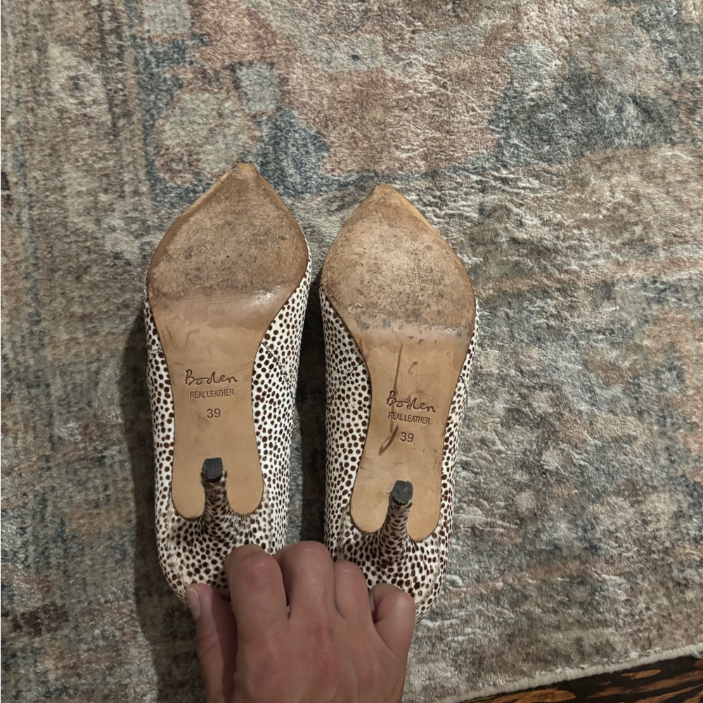 Boden Cream and Brown Leopard Print Spotted Heels - “Pony Hair Leather” - Picture 4 of 5